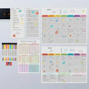 Hivillexun Magnetic Dry Erase Calendar Whiteboard Set (5-Pack) for Refrigerator, Wall, and Fridge Organization with Monthly, Weekly, and Daily Notepads. Comes with 8 Markers and 1 Eraser Planner Shopping List