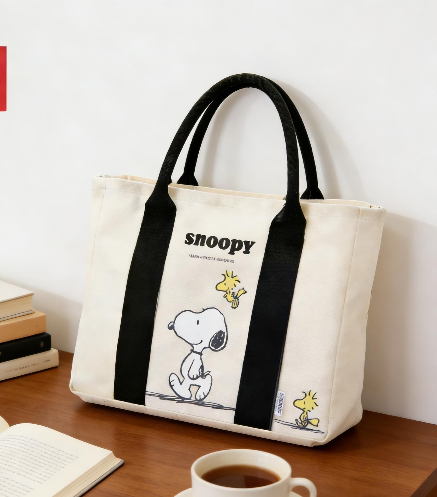 Snoopy Summer Adventure Series Off- Lightweight Portable,Reusable Daily Bag,White Tote Bag Cute Holiday Bag for Boys & Girls