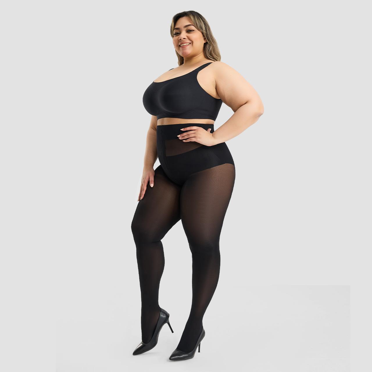 WiliW 2 Pairs 10D Ultra Sheer Tights for Women Plus Size Rip Resistant Belly Control Top Tights with Reinforced Waist for Comfort & Elegance