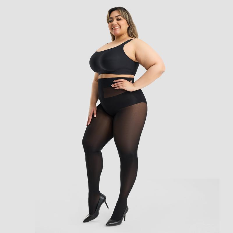 WiliW 2 Pairs 10D Ultra Sheer Tights for Women Plus Size Rip Resistant Belly Control Top Tights with Reinforced Waist for Comfort & Elegance