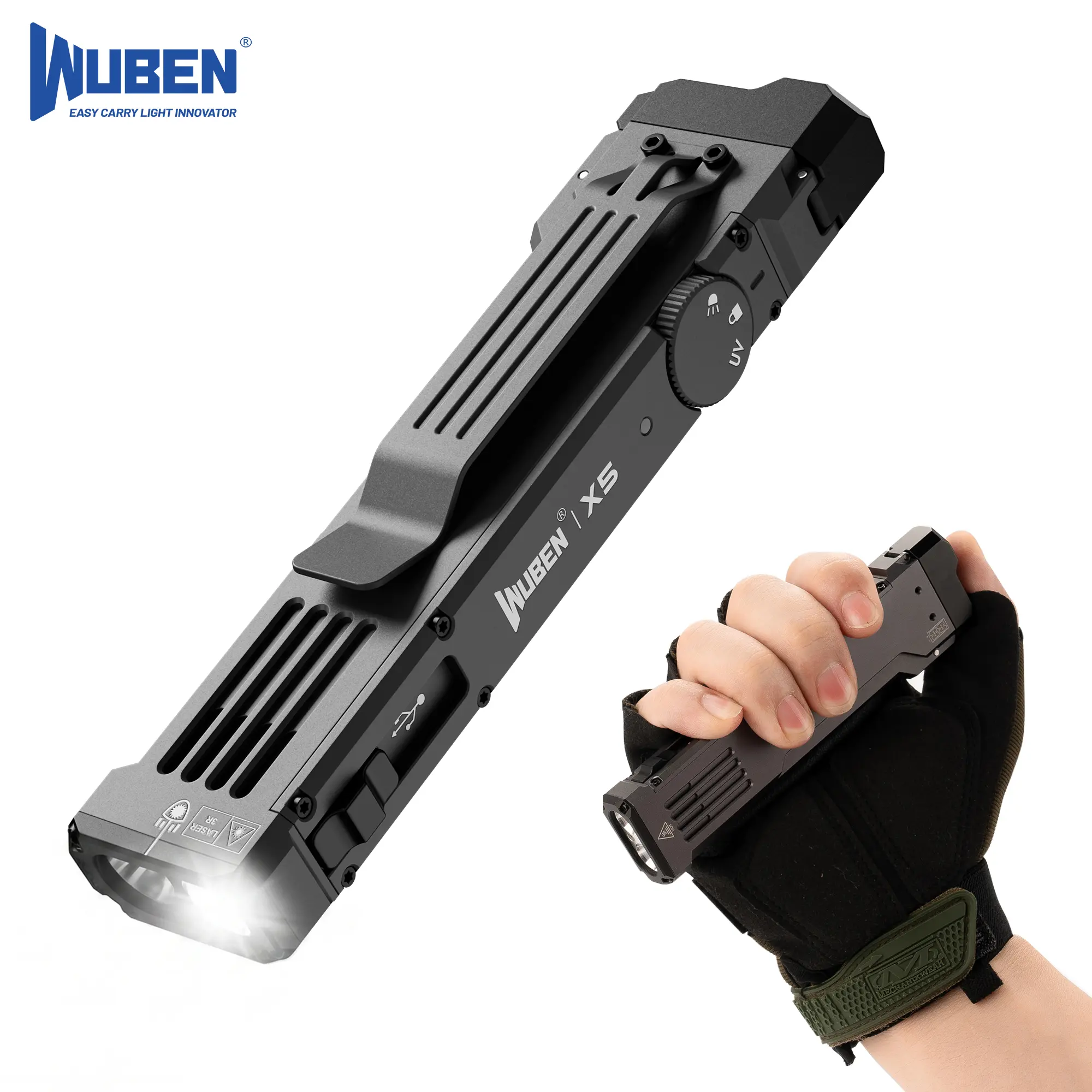 [NEW] WUBEN X5 3-in-1 Flat EDC Flashlight, 1300 Lumens Rechargeable Pocket Flashlight with 365nm UV Light & Green Laser, 3-in-1 Everyday Carry Flashlight for Inspection, Camping & Emergency,pocket flashlight,multi function flashlight