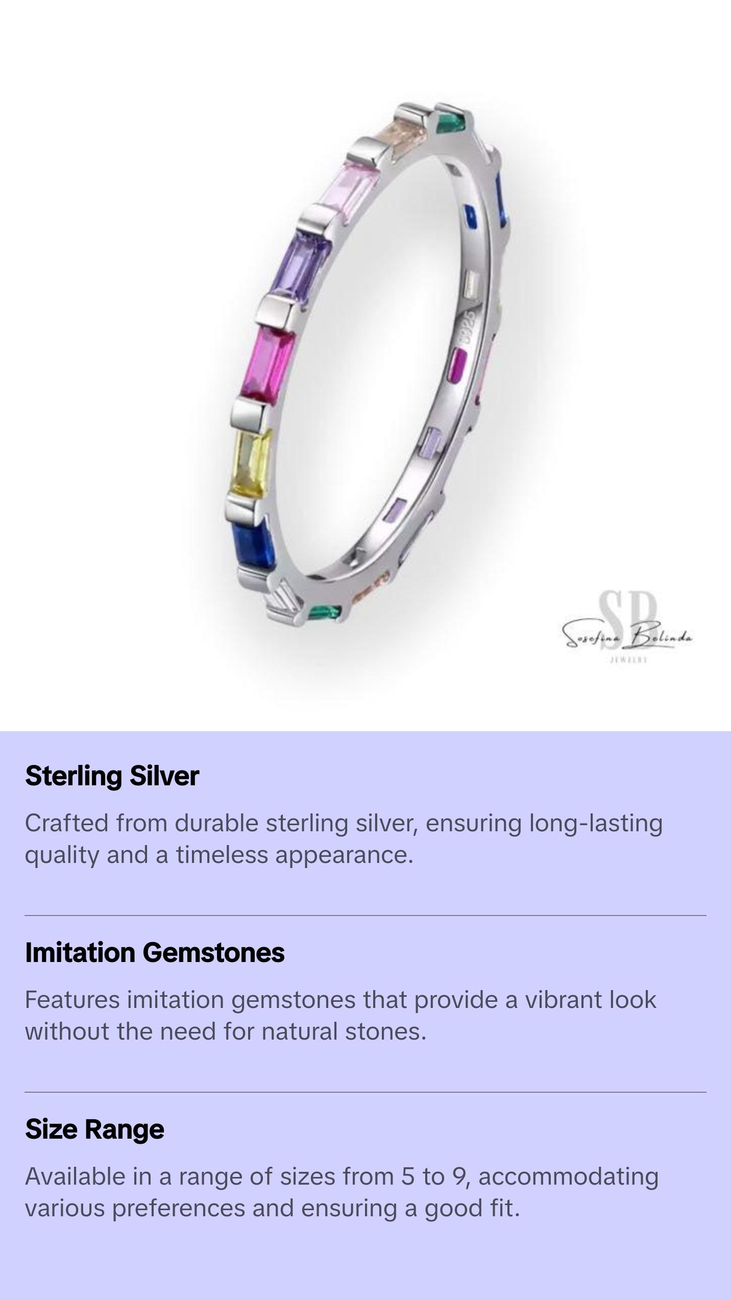 Jeweled Rectangles Sterling Silver Eternity Stacking Ring