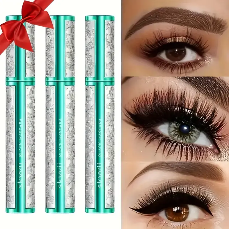 3pcs mascara, black, long-lasting, non-caking, anti-smudging, thick and curled effect, with olive brush head, creates full eyelashes. It's the perfect gift for her on Valentine's Day or Christmas