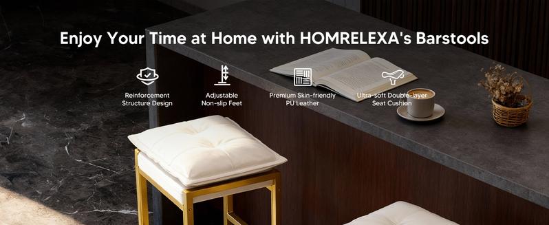 HOMRELEXA Bar Stools with Double Cushion Comfortable Seating, Modern Bar Stools Set of 2 with Footrest, Counter Height Bar Chairs, Easy Assembly, for Kitchen Island, Bar, Counter, chair for dining
