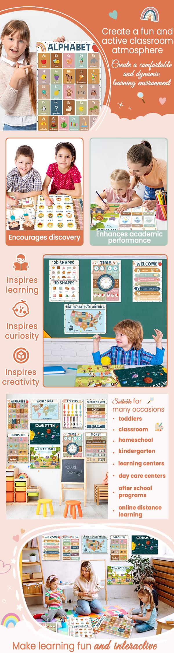 23 PCS Boho Posters Alphabet Educational Poster Homeschool Supplies Classroom Learning Poster for Teacher Boho Decoration Language ASL Poster Classroom Bookmark