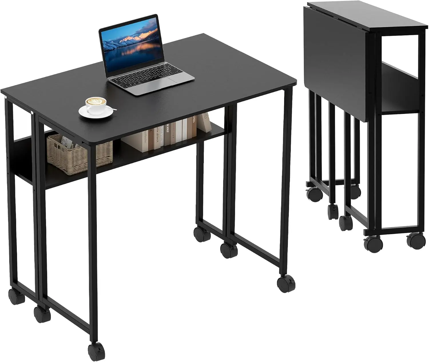 Space-Saving Folding Desk – No Assembly Compact Computer Desk, 80cm Portable Collapsible Table, Sturdy Workstation for Home Office, Bedroom, Study, Ideal for Students