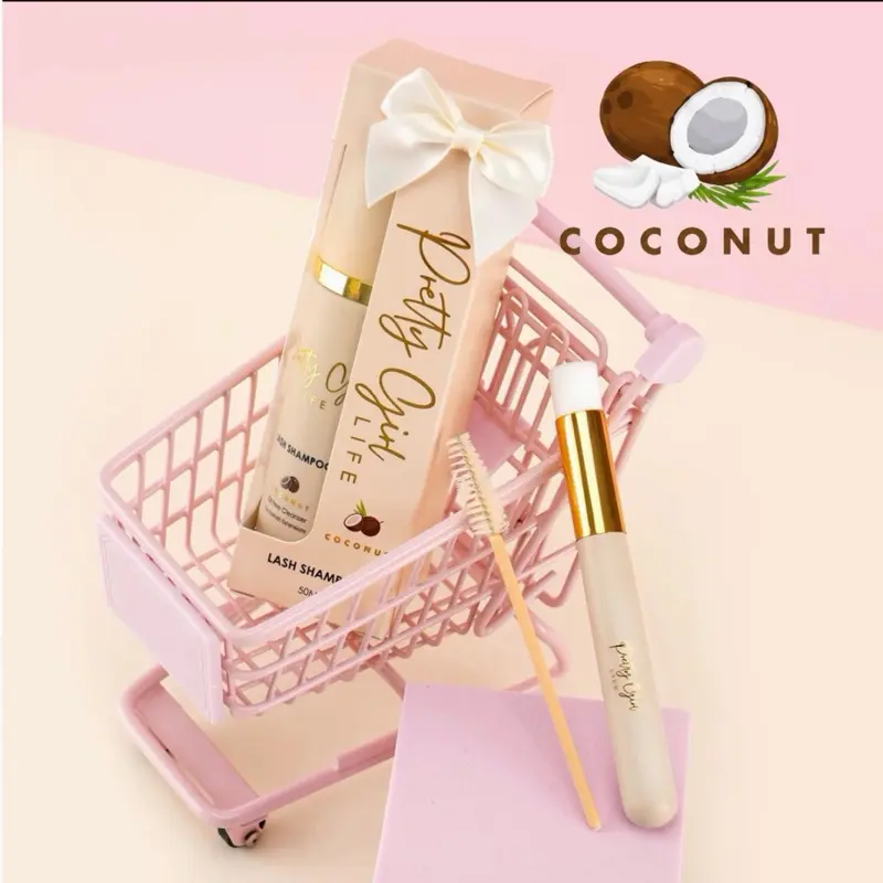 Coconut Scented Foaming Lash Extension Shampoo Kit with Brush Tools (50ml/1.69fl oz) - Cosmetics Cleansing Supplies for Lash Artists, False Eyelashes Cleaner, Makeup Remover, Eyelid Cleanser for Salon Use