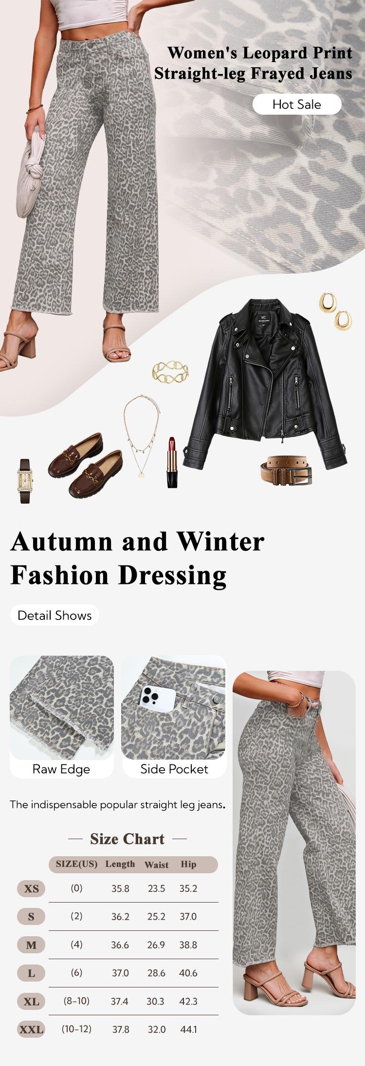 FireSwan 2026 new high waist jeans for women European and American fashion all-match leopard print brushed nine-point trousers for women Bootcut Stonewash Bottoms