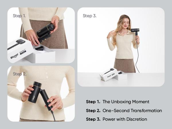 Bluvol T10 Apex Foldable Pocket Hair Dryer Ionic Kid-Safe Lightweight Portable High Speed Travel Dryer with Concentrator for Gym & Home Essentials