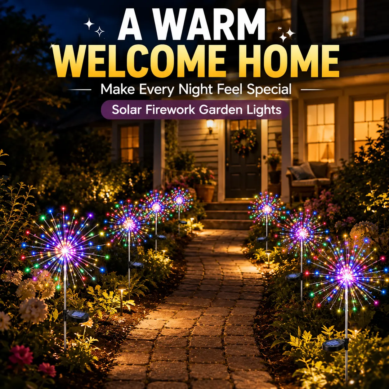 Solar Garden Stake Lights, 150 LED Starburst Firework Design with 8 Modes, Waterproof Outdoor Glow Lights for Pathway & Patio Decor, Solar Outdoor Lights, Packs