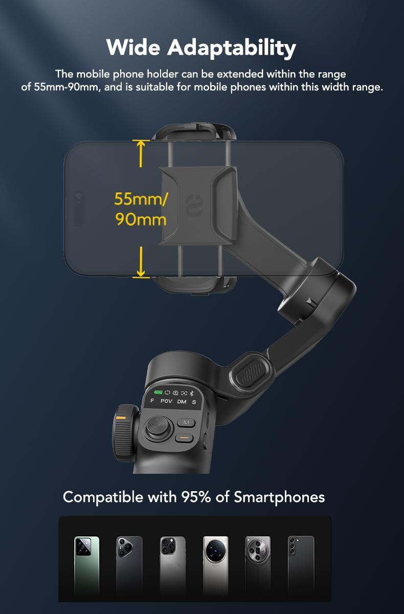 AOCHUAN Gimbal Stabilizer for iPhone, 3-Axis Smartphone Gimbal Built in 7.8' Extension Rod, Portable Gimbal Stabilizer w/OLED Display for iPhone/Android, Perfect for TikTok YouTube Vlogging-Smart X2-2
