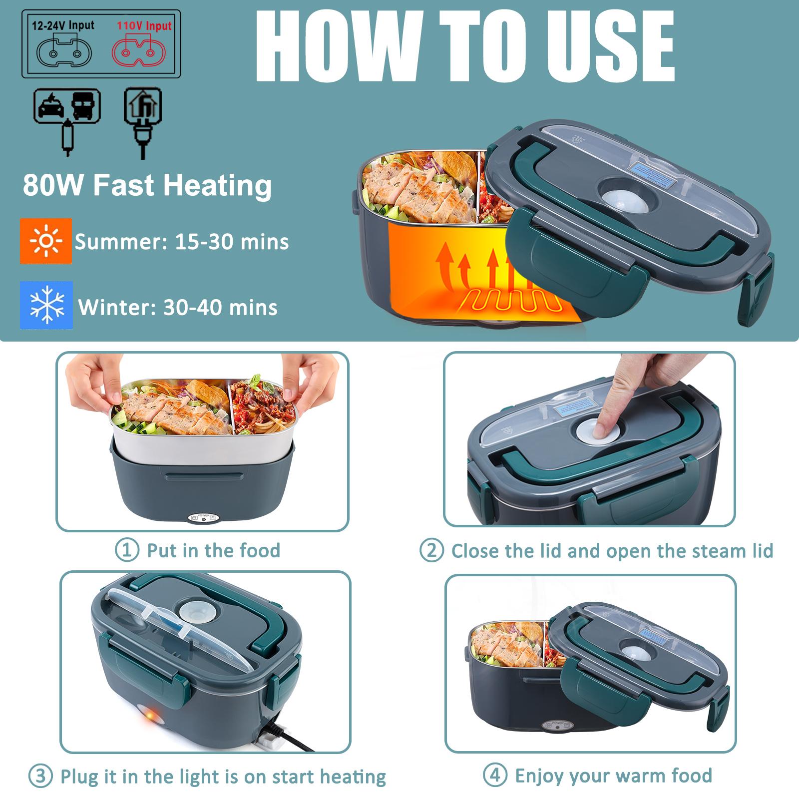 2025 Electric lunch box with Cutlery and  Bag 80W 1,5L, Kitchen Gadgets, Kitchen Utensils Food Storage Container Tableware