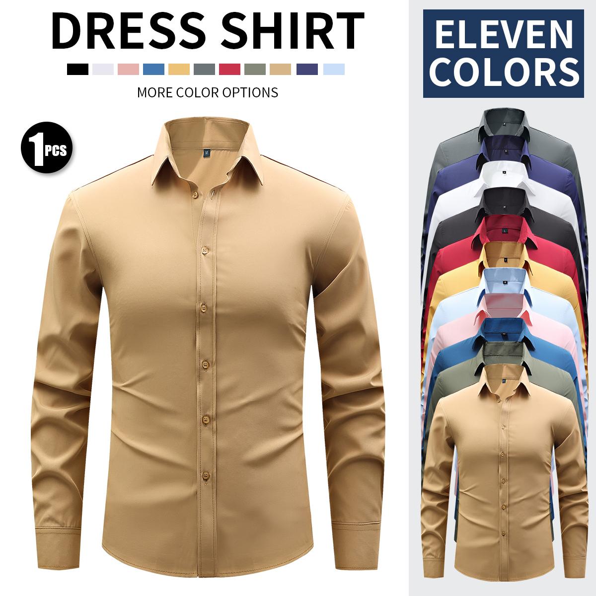 New Men's Business Lightweight Long Sleeve Shirt Stretch Wrinkle-Free Ice Silk Cool Dress Shirt