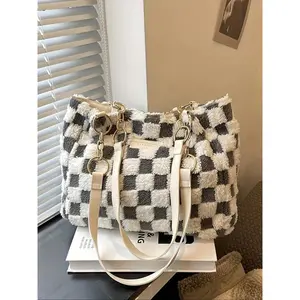 Women's Fashionable Plaid Pattern Tote Bag, Casual Large Capacity Shoulder Bag for Daily Used, Trendy All-match Bag for Commuters and Students