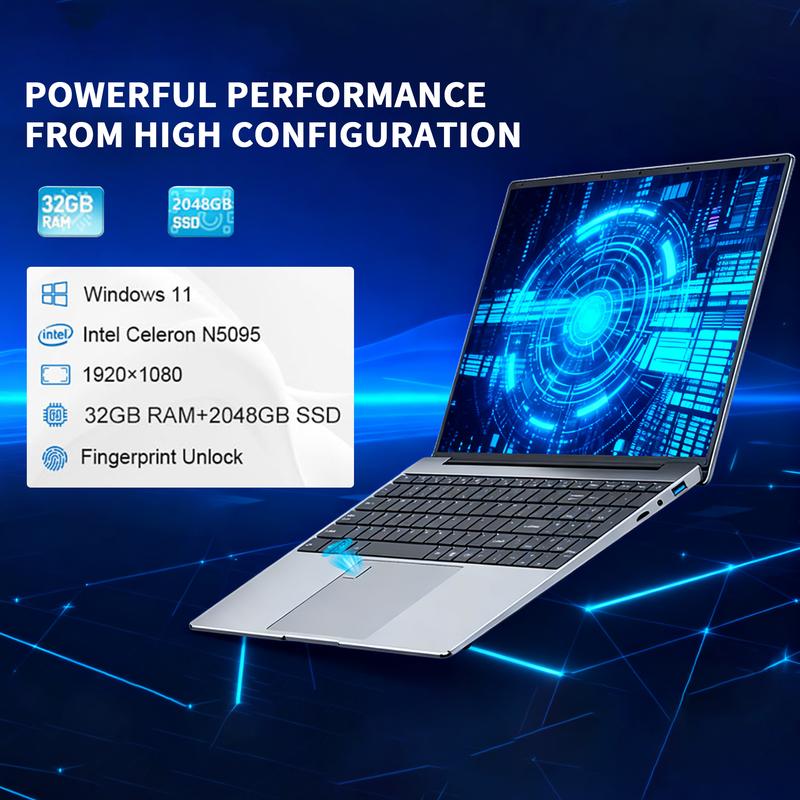 Gaming Laptop,15.6 inch Laptop Computers, N5095 Processor, 32GB DDR4 512GB/1TB/2TB SSD, FHD 1920 * 1080 Display,Fingerprint Unlock, BacklitKeyboard,HDMl,Work Computer,laptops Clearance 2026,laptops,Free Mouse Gift