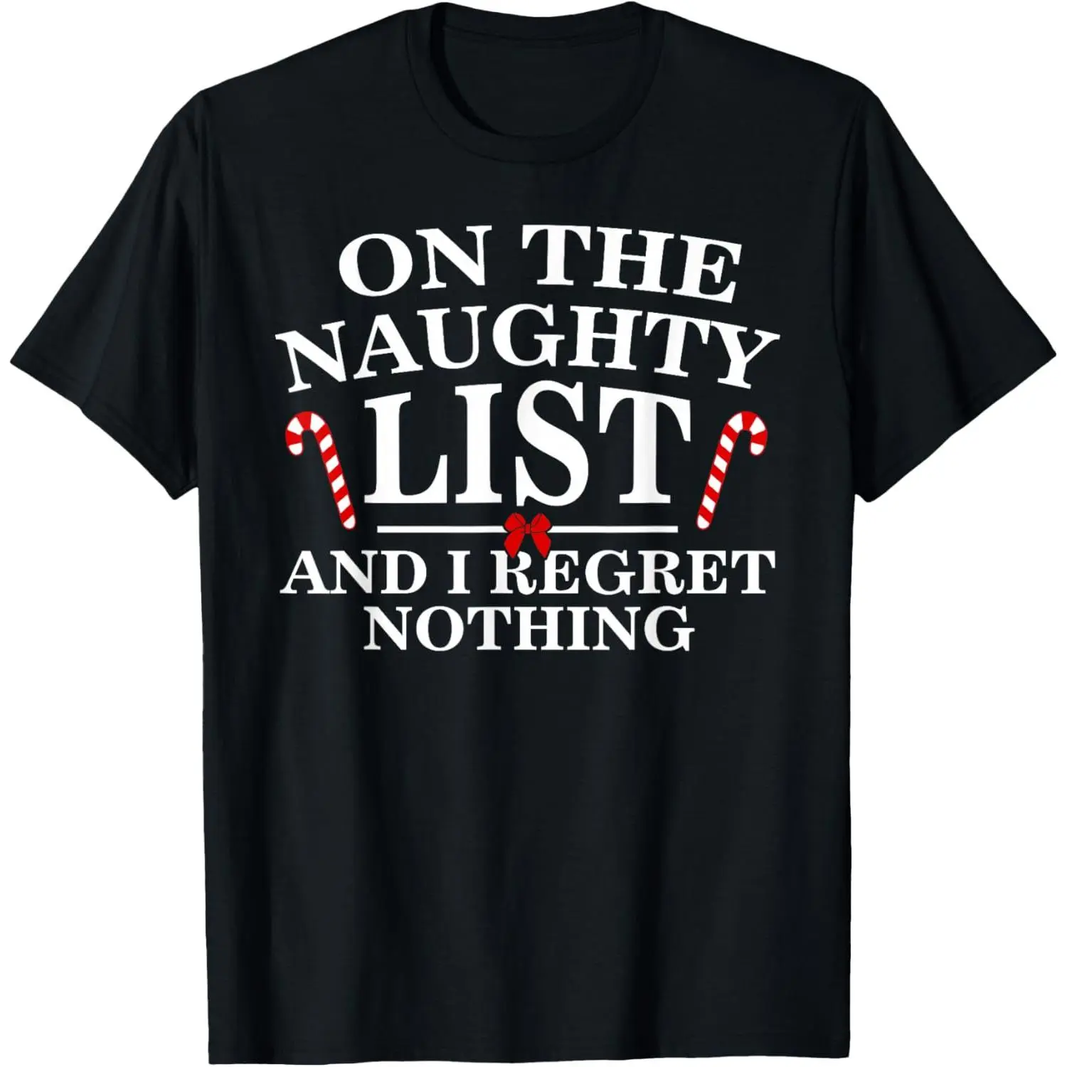 Men's Classic Chic Cute Fashion "On The Naughty List" Funny Christmas Drawing Print Cotton T-Shirt - 100% Cotton Knit, Short-Sleeve, Round Neck, Regular Cut, Machine Washable, No Dry Clean, Club & Casual Streetwear Top