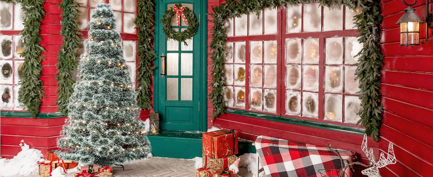 Sweet Furniture Plus Pre-lit Artificial Christmas Tree, Realistic Shape Color, Perfect Home Office Garden Decoration, Fits Indoors Outdoors Sturdy Metal Base