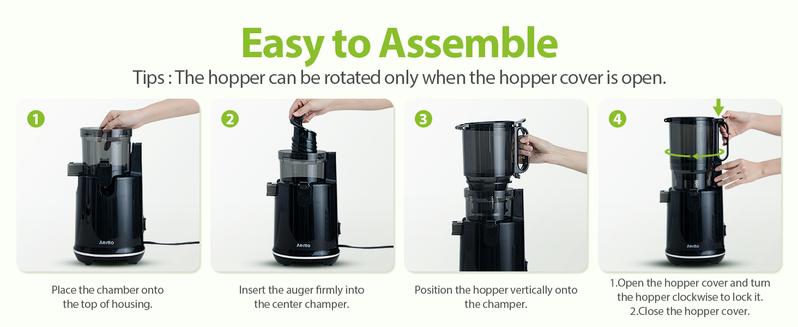 Aeitto Max5 Juicer, Cold Press Juicer with 5.8" Large Feed Chute,1.7L Large Capacity, 250W Whole Masticating Juicers for Vegetable and Fruit, High Juice Yield, Easy to Clean with Brush, Ice Fruit, BPA-Free, Smart recipes App