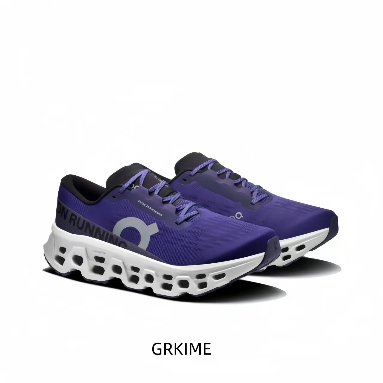 Electric Violet And Pure White Technical Running Shoe Featuring A Hollow-Core Segmented Midsole, A Silver-Grey Anatomical Overlay, And Bold Side Lettering