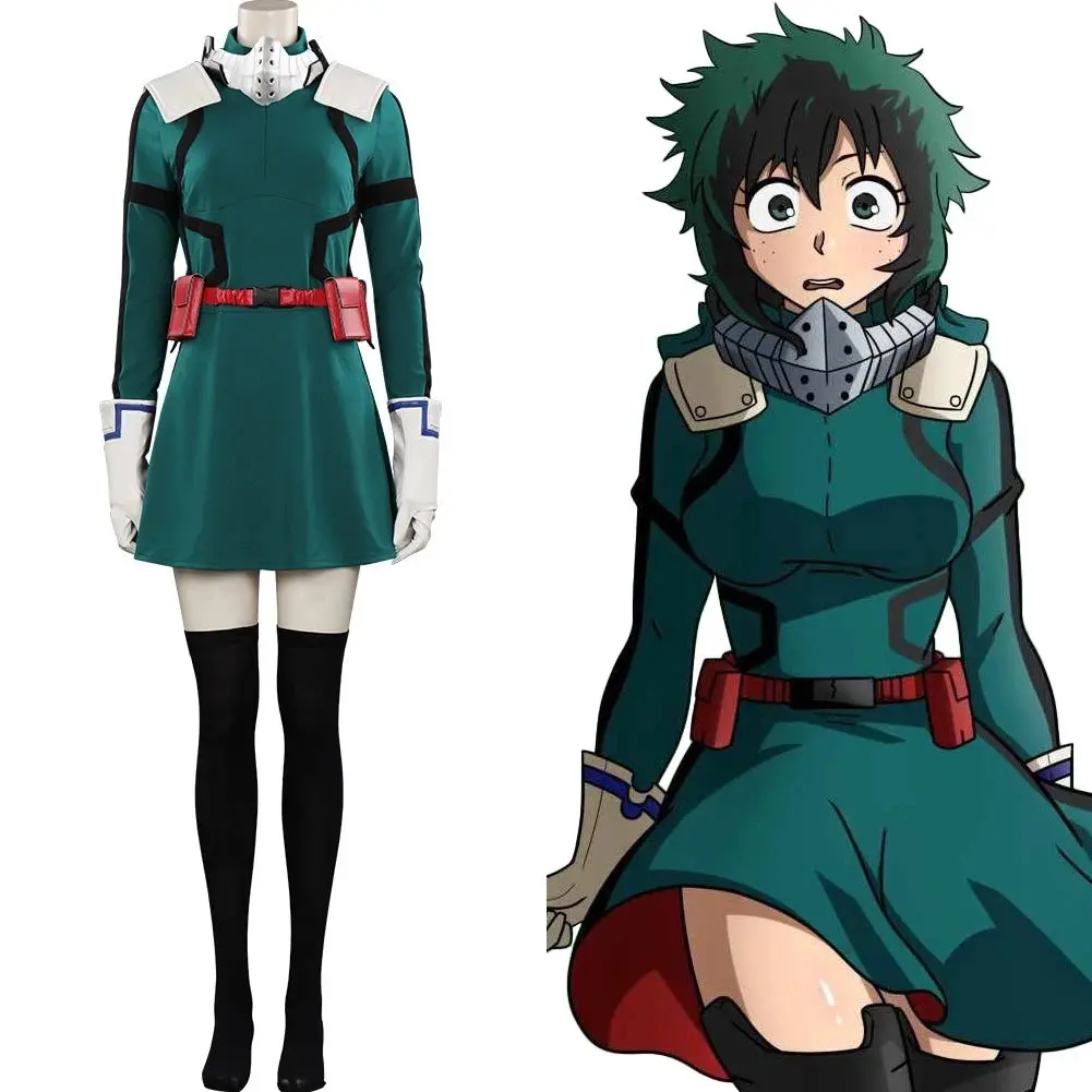Women's My Hero Academia Midoriya Izuku Green Hero Cosplay Clothes, Lady's Themed Accessories, Premium Fabric Outfit for Anime Conventions, Halloween, Lightweight