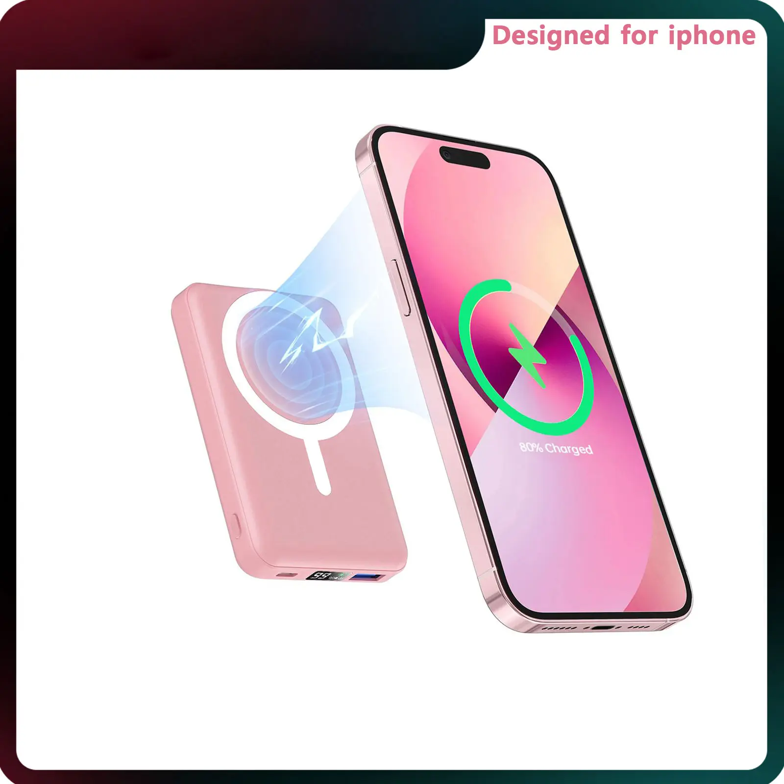 Podoru Magnetic MagSafe Wireless Charging Power Bank - 10000mAh High-Capacity Mobile Accessory, Fast Charger, USB-C Cable Included, Silicone Accessory for iPhone 12-17 Series, Compact Portable, Back to School Haul, Travel Stuff