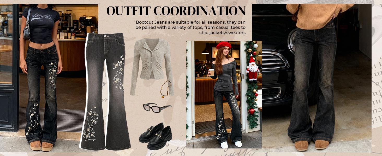 Emmiol Women’s Embroidered Bell Bottom Jeans – Stretchy Flared Mid-Rise Vintage Denim, 90s Y2K Retro Jeans with Floral Embroidery, Soft Stretch Fabric, and High-Comfort Fit Emmiol Women’s Embroidered Bell Bottom Jeans – Stretchy Flared Mid-Rise Vintage Denim, 90s Y2K Retro Jeans with Floral Embroidery, Soft Stretch Fabric, and High-Comfort Fit