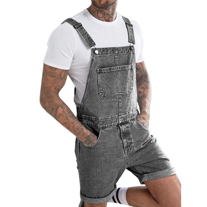 Runcati Men's Denim Shorts Bib Overall Jean Romper Casual Loose Fit Walkshort Button Pockets Summer Jumpersuit