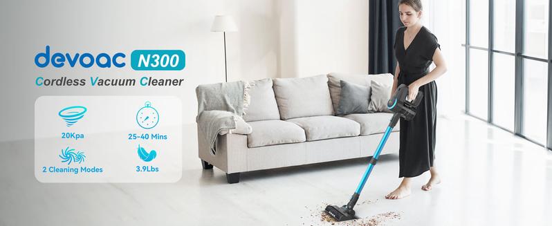 [FebFaves]Devoac Cordless Vacuum Cleaner,8-in-1 Rechargeable Stick Vacuum,Up to 40mins Runtime,Powerful Suction,Lightweight,Versatile for Hardwood Floors\Car\Carpets\Pet Hair