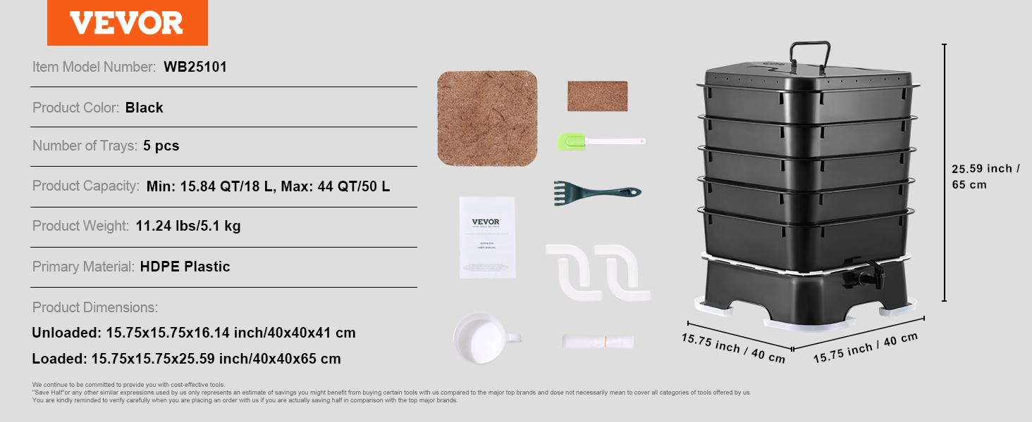 VEVOR 5-Tray Worm Composter, TikTokShopBlackFriday, 50 L Worm Compost Bin Outdoor and Indoor, Sustainable Design Worm Farm Kit, for Recycling Food Waste, Worm Castings, Worm Tea, Vermiculture and Vermicomposting VEVOR 5-Tray Worm Composter, TikTokShopBlackFriday, 50 L Worm Compost Bin Outdoor and Indoor, Sustainable Design Worm Farm Kit, for Recycling Food Waste, Worm Castings, Worm Tea, Vermiculture and Vermicomposting