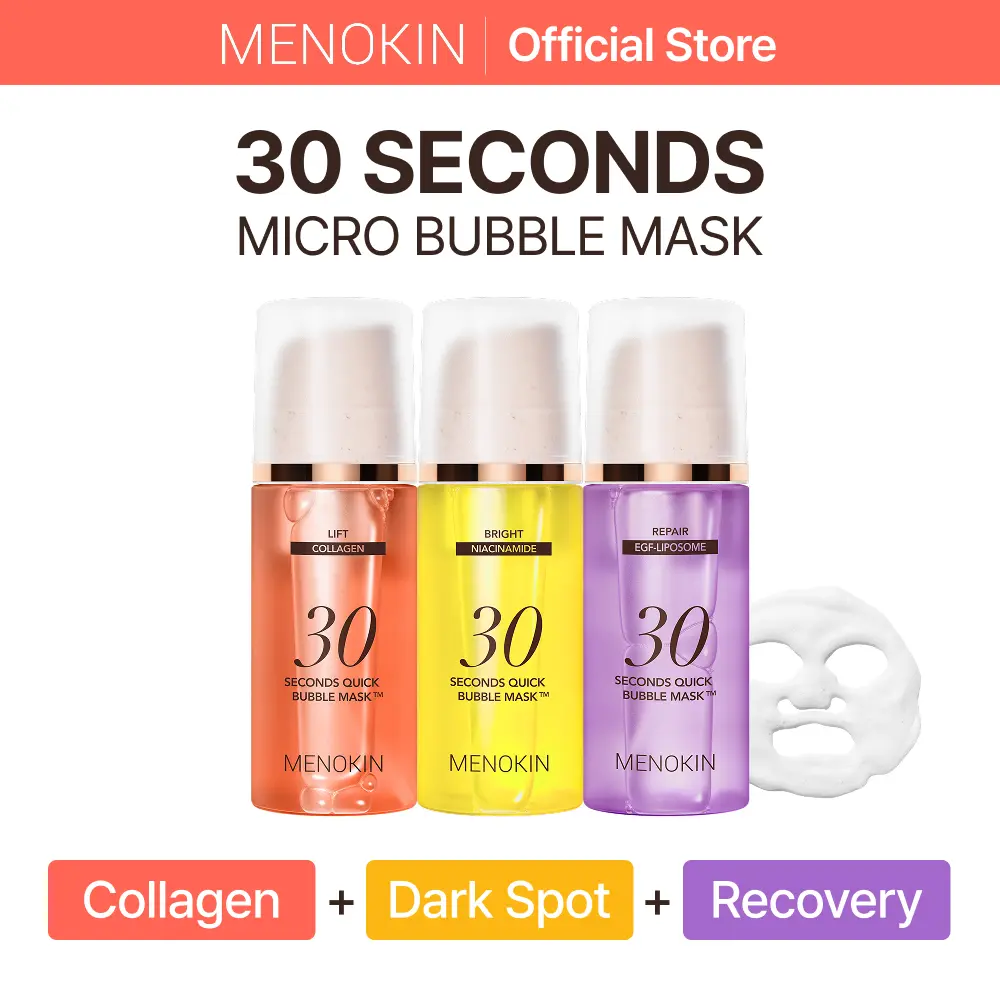 MENOKIN Korean Face Mask 3sets [30 seconds Quick Bubble Mask] (Collagen, Brightening, Repair), Hydration improvement, Radiance-boosting, Easy-to Use, Glass Skin, 3.21 fl.oz , summervibe