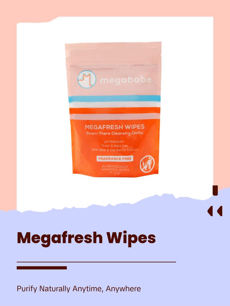 Megababe Megafresh Wipes | Unscented Cleansing Wipes for the Intimate Area | pH Balanced, Front & Back Use | 16 Individually Wrapped Wipes (Pack of 1)