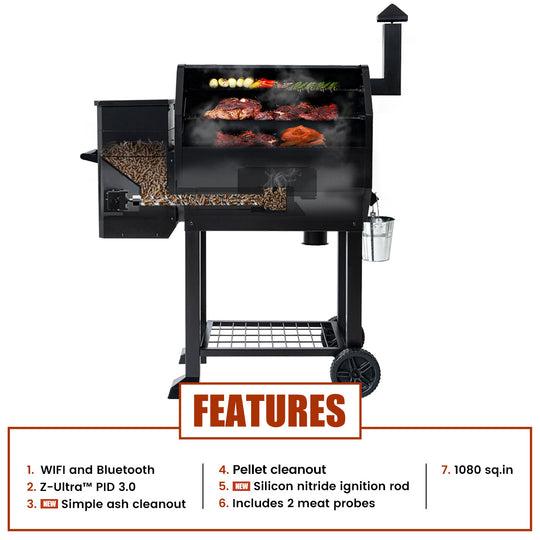Z Grills ALL-NEW SMOKE BEAST 10502B WIFI GRILL Extra-large Cooking Area 1080 sq in Surface 2 Meat Probes for Outdoor BBQ Ash Cleanout System
