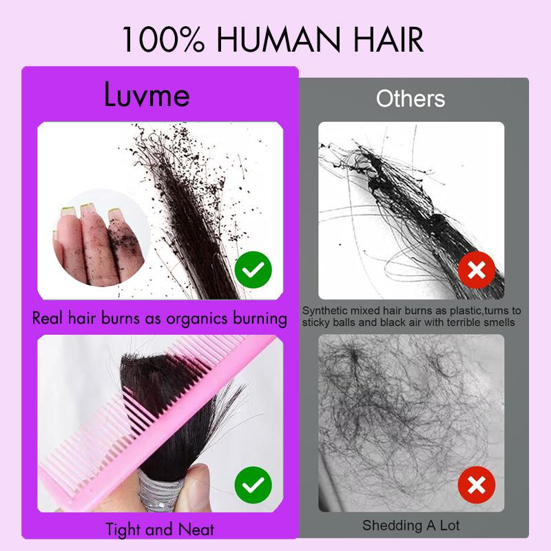 LUVME 100% Virgin Human Hair Extensions Seamless & Invisible Edge Straight, Body Wave, Kinky Curly, Yaki Straight, Messy Burmese Curl Clip-In LUVME 100% Virgin Human Hair Extensions Seamless & Invisible Edge Straight, Body Wave, Kinky Curly, Yaki Straight, Messy Burmese Curl Clip-In