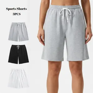 Sunland Unisex 3 Pack Sweat Shorts 80% Cotton 20% Polyester Athletic Elastic Waist Drawstring Gym Workout Jogger Pants with Pockets Premium Softness Func Adjust