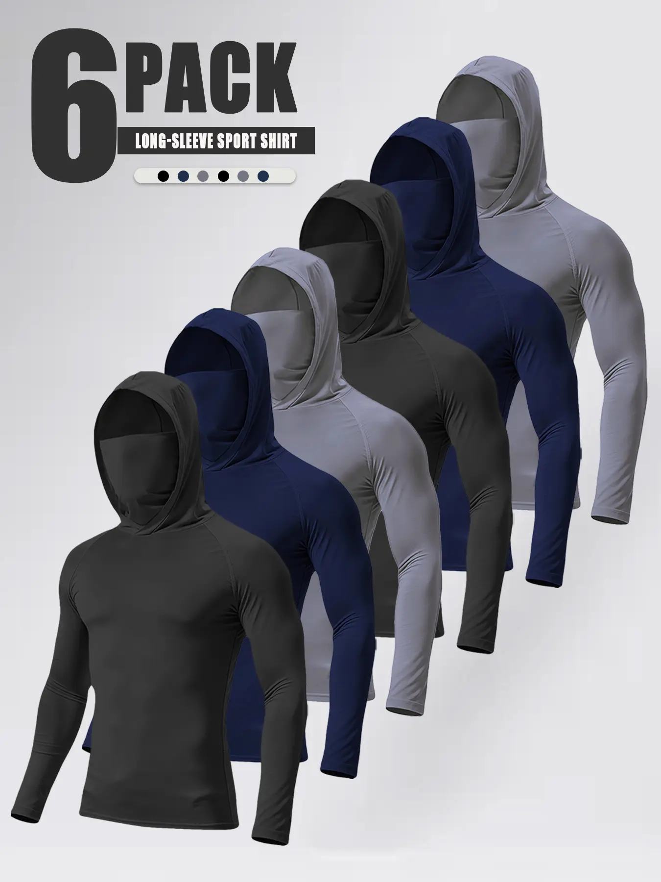 Set of 6 men’s hooded sweatshirts with a face mask design, made from high-elasticity, quick-drying, breathable fabric—ideal for outdoor fishing and running. Athletic Style Activewear Athletic Fit High Stretch Sporty tiktokshopbacktoschool