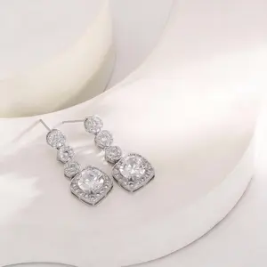 Sparkling Women Dangle Earrings with AAA Cubic Zirconia Silver Color Exquisite Female Accessories Wedding Fashion Jewelry Engagement Jewelry Bridal Drop Earrings Statement