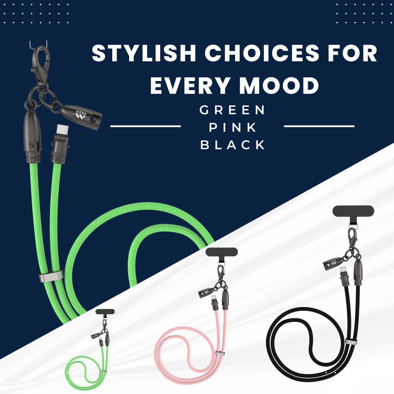 【U1G】Snap Charge 2-in-1 Charger Lanyard: 1/3-Pack! 60W PD, Anti-Drop Clip – Hands-Free for Commute/Creators/Outdoor/Travel!