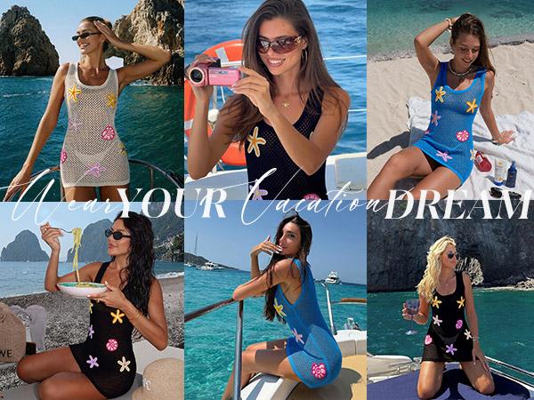 Fairy Season Women's Crochet Beach Cover Up with 3D Starfish & Shells Sleeveless Mini Dress for Pool Resort Vacation Ocean-Inspired Elegance Fairy Season Women's Crochet Beach Cover Up with 3D Starfish & Shells Sleeveless Mini Dress for Pool Resort Vacation Ocean-Inspired Elegance