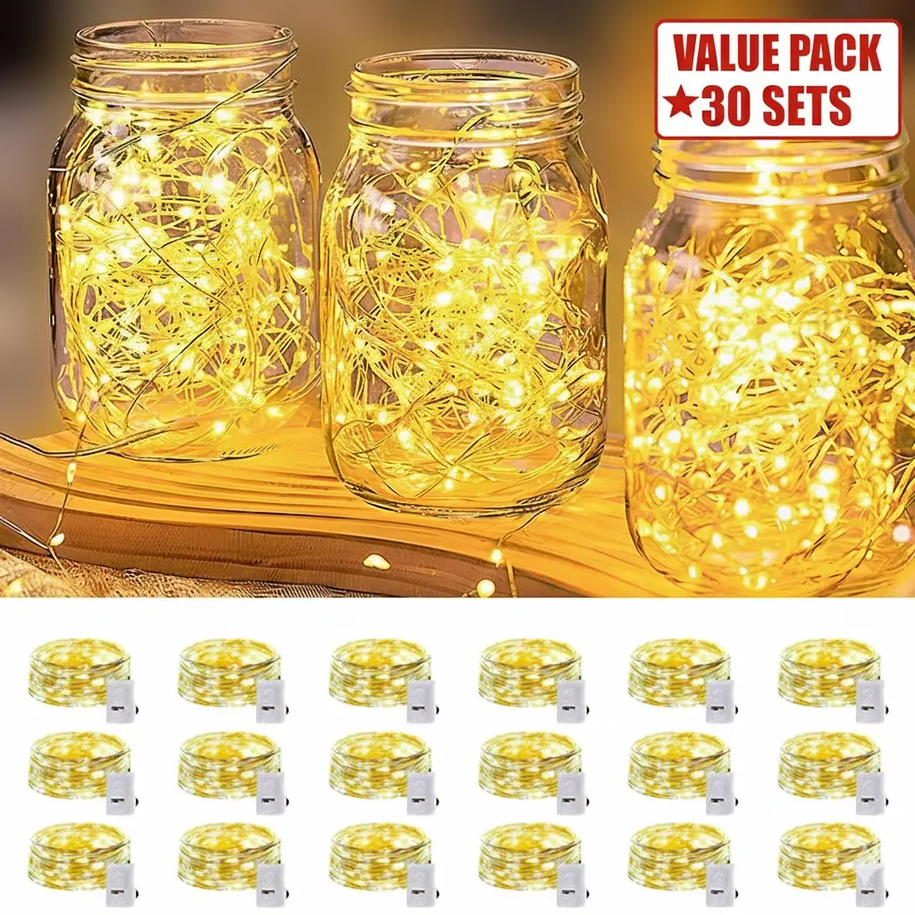 30-Pack LED Fairy Lights Battery Operated Silver Wire 30 LEDs 9.8 Feet Twinkle Firefly Star & Moonlight String Lights for DIY Wedding Party Bedroom Garden Christmas Valentine's Day Flowers Warm White Led Ambient Lighting Dimmable Bulbs Rgb Waterproof