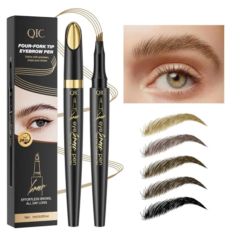 QIC 4-Forked Liquid Eyebrow Pen - Clear Roots, Natural Stereoscopic, Durable, Brow Tint Pen, Fine Tip, Hairlike Brow, Invisible Stick, Water-Resistant, All Skin Types Beauty Makeup Product, Brow Tint Pen Eyebrow Pencils