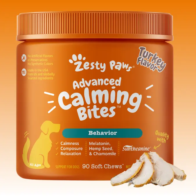 Zesty Paws Advanced Calming Bites for Dogs, Dog Composure & Relaxation Chews, Relief Soft Chew Pet Treats for Everyday Stress Support Food Natural