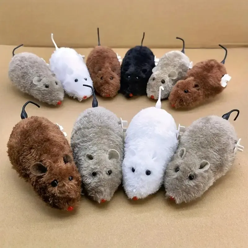 Wind Up Plush Mouse Cat Toy, Realistic Moving Interactive Mice Toy, Soft Furry Stimulating Play Toy for Indoor Kittens & Cats