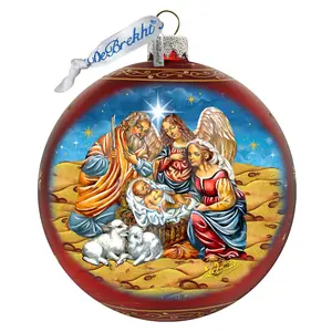 G.DeBrekht 73928R 5 x 5.5 in. Regal Nativity Red Large Christmas Mercury Glass Collectible Ornaments