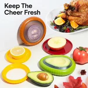 Set of 4 Food Popz Storage Containers | Fruit and Vegetable Anti-Oxidation Storage Box for Avocado, Onion, Lemon & Tomato | Fresh Pod Reusable Fruit Antioxidant Storage for Fridge | BPA-Free Box