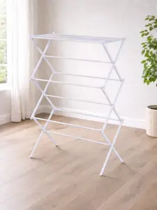 Foldable Clothes Drying Rack, Portable Laundry Rack for Air Drying Clothes, Space Saving Collapsible Dryer Stand for Indoor Outdoor Use (White)