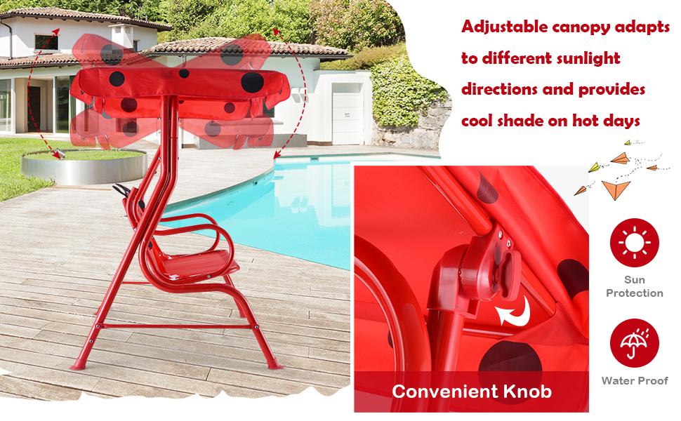 Costzon All-Weather kids Patio Swing,  2-Seater Porch Swing Lounge Chair Hammock w/Removable Canopy, Outdoor Swing Bench Christmas Festival Gift Black Friday Cyber Monday