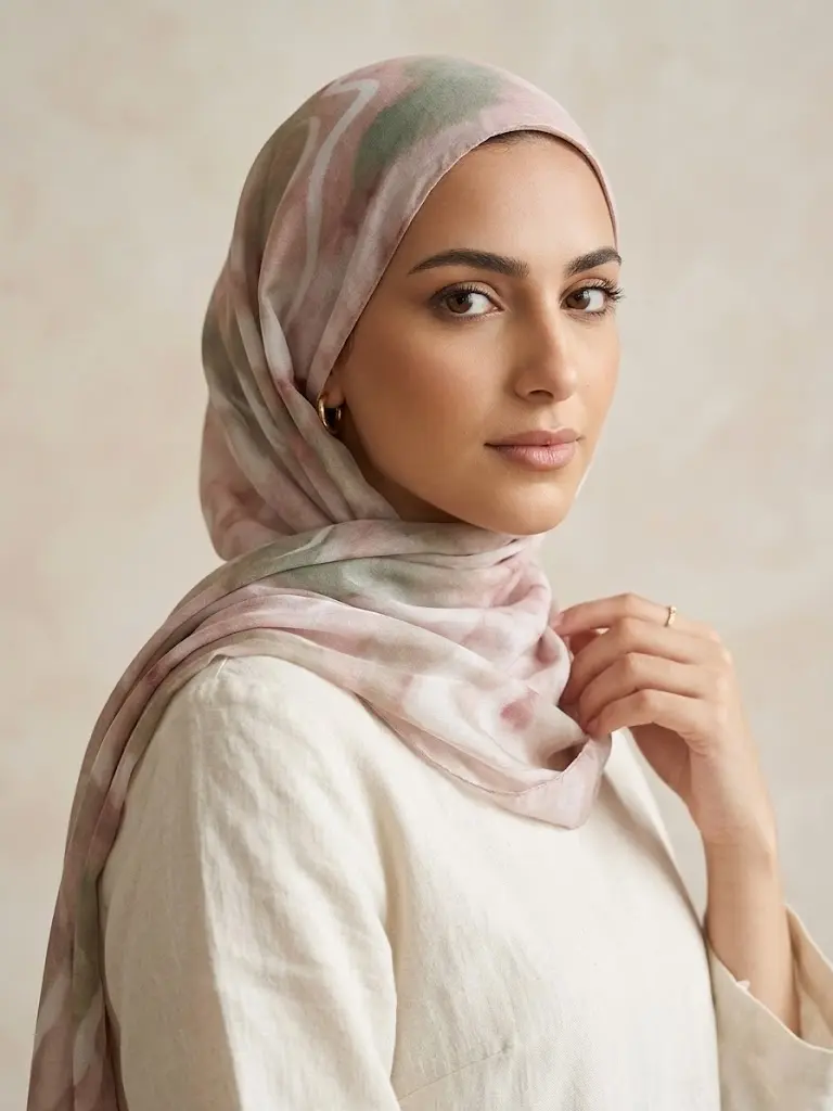 Women’s Watercolor Floral Chiffon Hijab - Soft Lightweight Full-Coverage Scarf, All-Seasons Modest Head Covering for Muslim Women (Casual, Commute, Daily Use)
