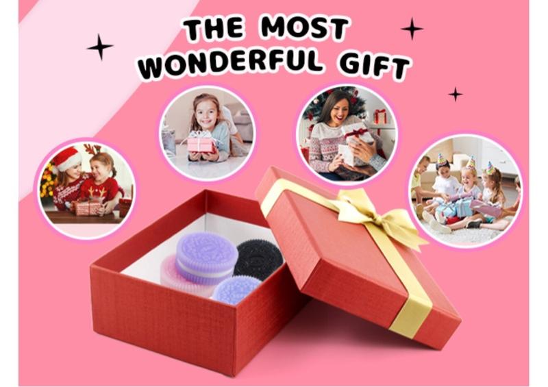 Sticky Cookie Squishies Fidget Toys Adults, Squeeze Toys Sensory Toys for Kids with Autism, Stress Balls for Adults Fidgets Birthday Gifts Party Favors for Kids(2 Pack Pink Black)