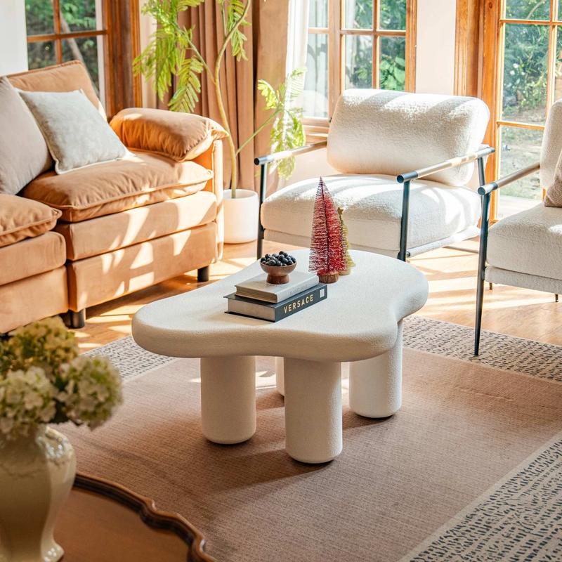 【Valentines'Day】DAYALANE Modern Olivia Cloud Coffee Table [Two Packages Delivery]- Decorative Organic Countertop with Marble Effect Finish, Living Room/Bedroom/Office Cloud Sofa Middle Coffee Table