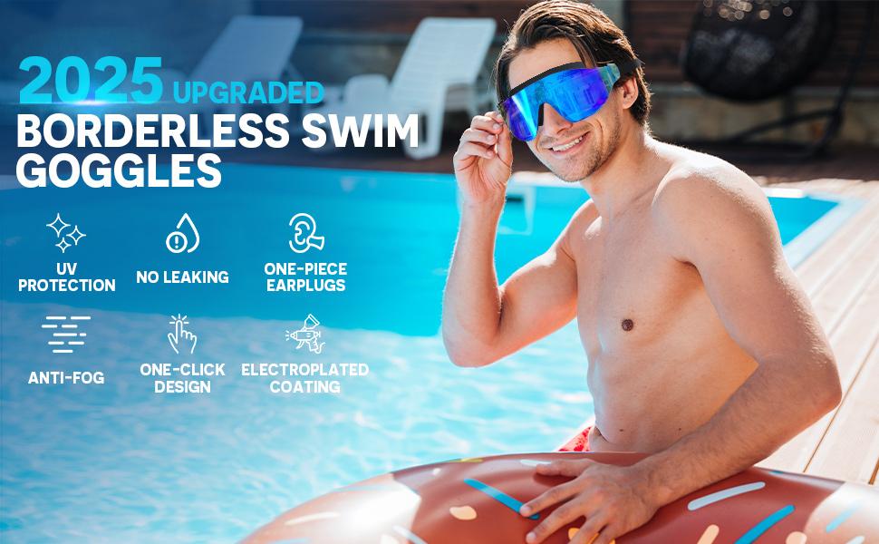 Upgrade Swim Goggles 2Pack, Frameless Wide View Swimming Goggles, Anti-Fog Anti-UV No Leaking Pool Goggles for Men Women Adult